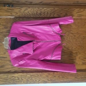 Magenta Faux Leather Moto Jacket